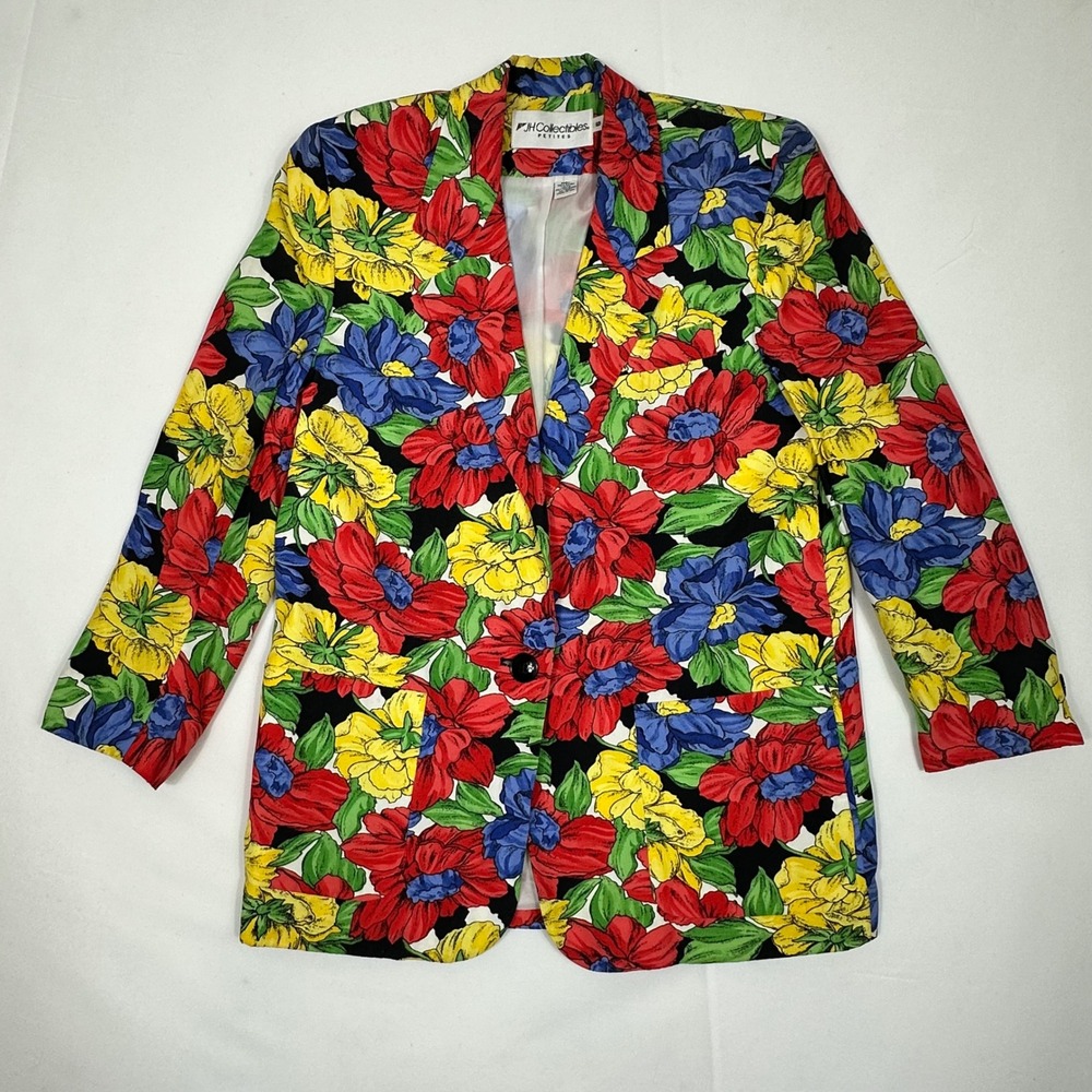 VTG Floral Blazer Rayon Jacket 6P Bright Union Made Chic‎ Feminine